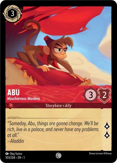 Abu Mischievous Monkey 103/204 The First Chapter Lorcana card