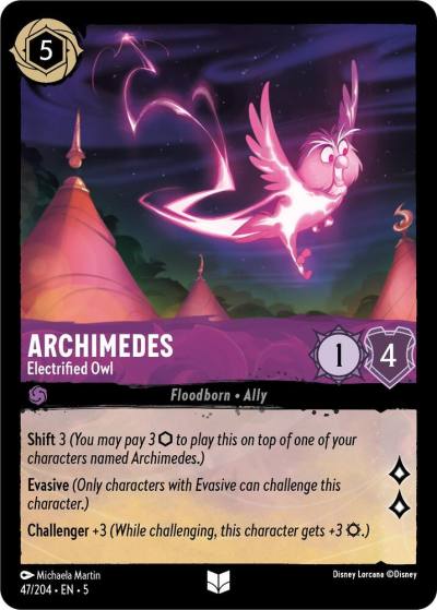 Archimedes Electrified Owl 47/204 Shimmering Skies Lorcana card