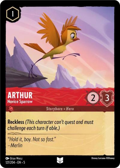 Arthur Novice Sparrow 121/204 Shimmering Skies Lorcana card