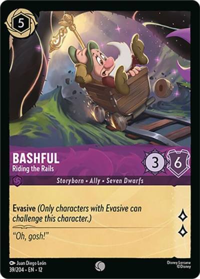 Bashful Riding the Rails 39/204 Wilds Unknown Lorcana card