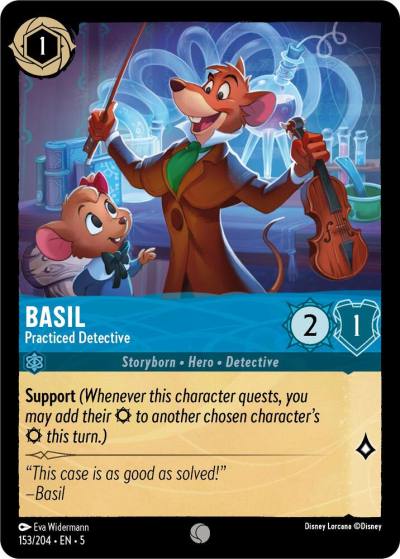 Basil Practiced Detective 153/204 Shimmering Skies Lorcana card