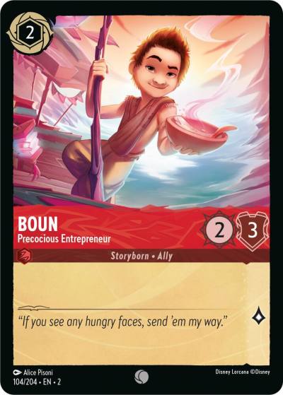 Boun Precocious Entrepreneur 104/204 Rise of the Floodborn Lorcana card