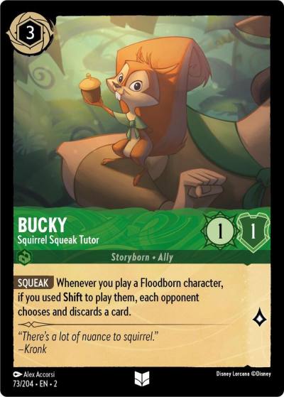 Bucky Squirrel Squeak Tutor Errata Version 73/204 Rise of the Floodborn Lorcana card