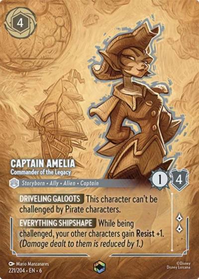 Captain Amelia Commander of the Legacy Enchanted 221/204 Azurite Sea Lorcana card