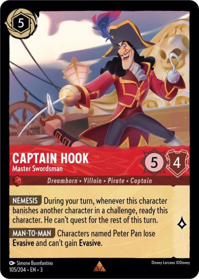 Captain Hook Master Swordsman 105/204 Into the Inklands Lorcana card