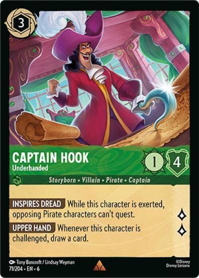 Captain Hook Underhanded 71/204 Azurite Sea Lorcana card
