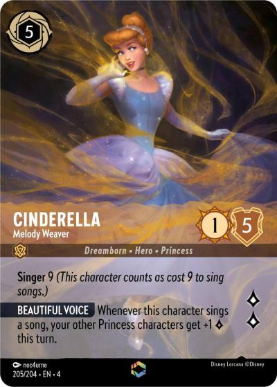 Cinderella Melody Weaver Enchanted 205/204 Ursula's Return Lorcana card