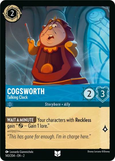 Cogsworth Talking Clock 143/204 Rise of the Floodborn Lorcana card