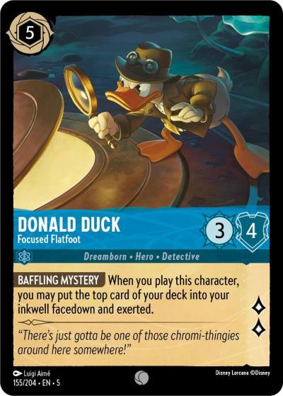 Donald Duck Focused Flatfoot 155/204 Shimmering Skies Lorcana card