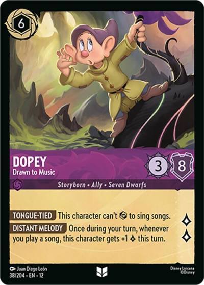 Dopey Drawn to Music 38/204 Wilds Unknown Lorcana card