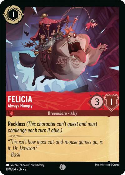 Felicia Always Hungry 107/204 Rise of the Floodborn Lorcana card