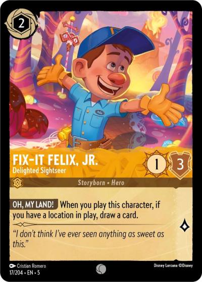 Fix It Felix Jr Delighted Sightseer 17/204 Shimmering Skies Lorcana card