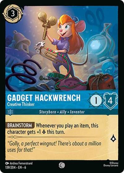 Gadget Hackwrench Creative Thinker 139/204 Azurite Sea Lorcana card