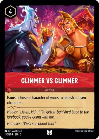 Glimmer vs Glimmer 130/204 Shimmering Skies Lorcana card