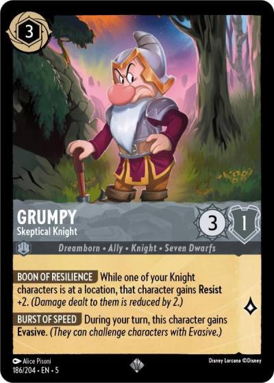 Grumpy Skeptical Knight 186/204 Shimmering Skies Lorcana card
