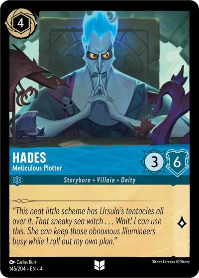 Hades Meticulous Plotter 145/204 Ursula's Return Lorcana card