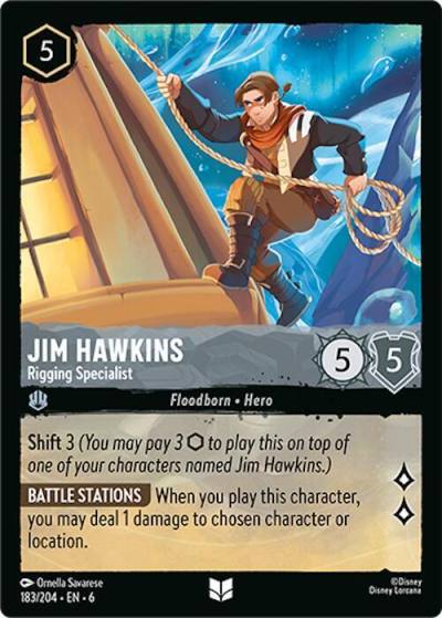 Jim Hawkins Rigging Specialist 183/204 Azurite Sea Lorcana card