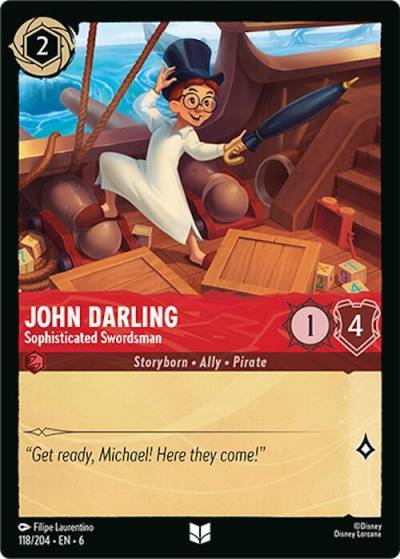 John Darling Sophisticated Swordsman 118/204 Azurite Sea Lorcana card