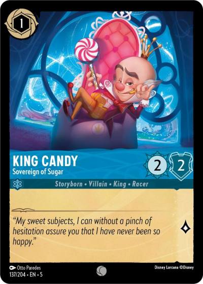 King Candy Sovereign of Sugar 137/204 Shimmering Skies Lorcana card
