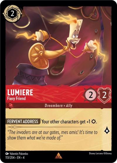Lumiere Fiery Friend 113/204 Ursula's Return Lorcana card
