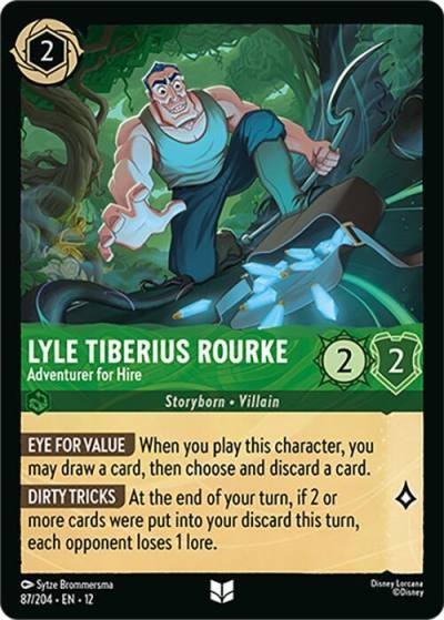 Lyle Tiberius Rourke Adventurer for Hire 87/204 Wilds Unknown Lorcana card