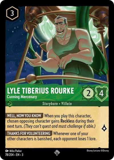 Lyle Tiberius Rourke Cunning Mercenary 78/204 Into the Inklands Lorcana card