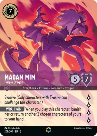 Madam Mim Purple Dragon Enchanted 208/204 Rise of the Floodborn Lorcana card