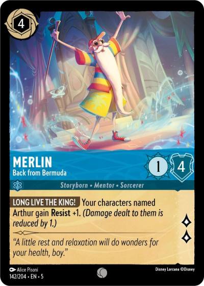 Merlin Back from Bermuda 142/204 Shimmering Skies Lorcana card