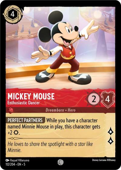 Mickey Mouse Enthusiastic Dancer 112/204 Shimmering Skies Lorcana card