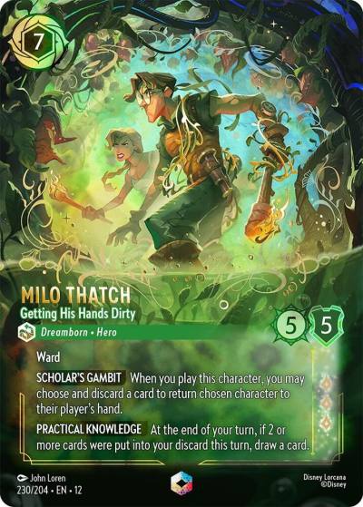 Milo Thatch Getting His Hands Dirty (Enchanted) 230/204 Wilds Unknown Lorcana card