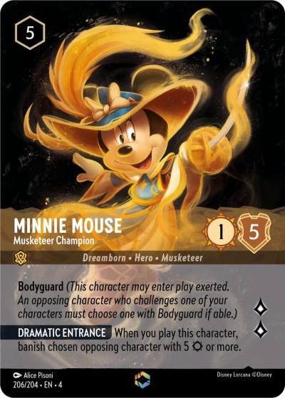 Minnie Mouse Musketeer Champion Enchanted 206/204 Ursula's Return Lorcana card