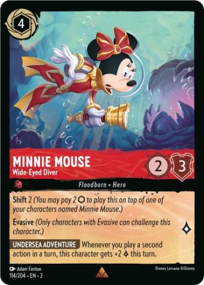 Minnie Mouse Wide Eyed Diver 114/204 Rise of the Floodborn Lorcana card