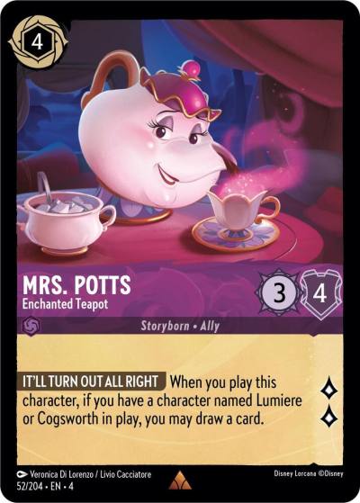 Mrs Potts Enchanted Teapot 52/204 Ursula's Return Lorcana card