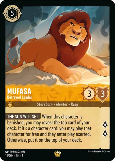 Mufasa Betrayed Leader 14/204 Rise of the Floodborn Lorcana card