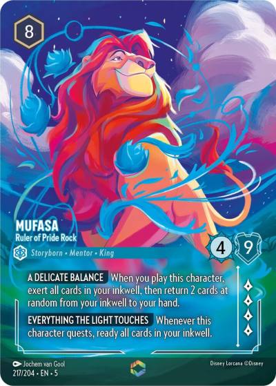 Mufasa Ruler of Pride Rock Enchanted 217/204 Shimmering Skies Lorcana card