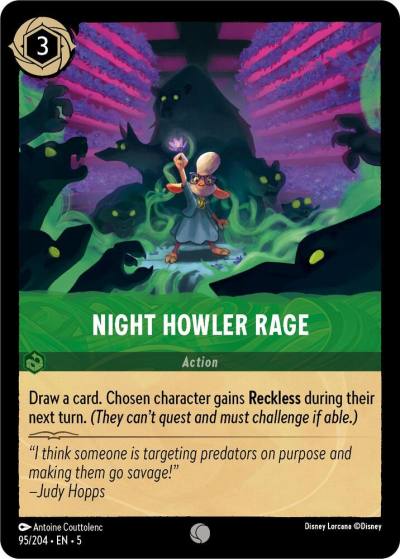 Night Howler Rage 95/204 Shimmering Skies Lorcana card