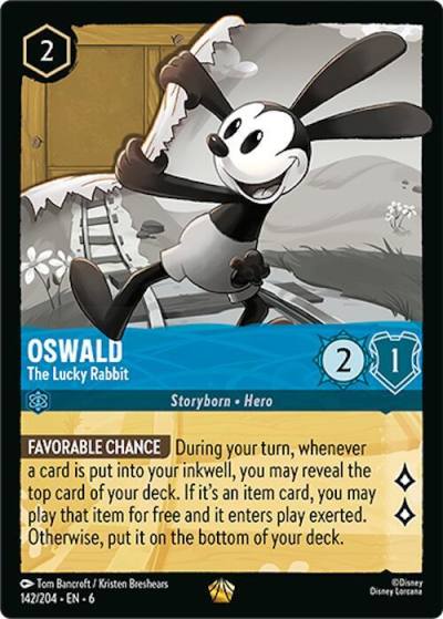 Oswald The Lucky Rabbit 142/204 Azurite Sea Lorcana card