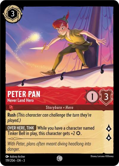 Peter Pan Never Land Hero 119/204 Into the Inklands Lorcana card