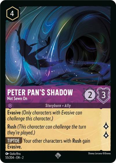 Peter Pans Shadow Not Sewn On 55/204 Rise of the Floodborn Lorcana card