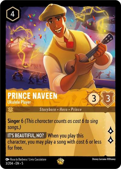 Prince Naveen Ukulele Player 3/204 Shimmering Skies Lorcana card