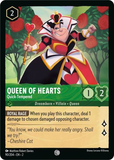 Queen of Hearts Quick Tempered 90/204 Rise of the Floodborn Lorcana card
