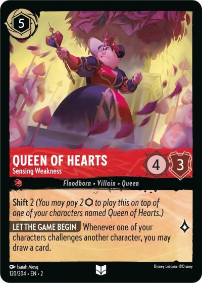Queen of Hearts Sensing Weakness 120/204 Rise of the Floodborn Lorcana card