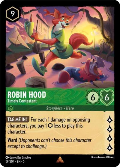 Robin Hood Timely Contestant 69/204 Shimmering Skies Lorcana card