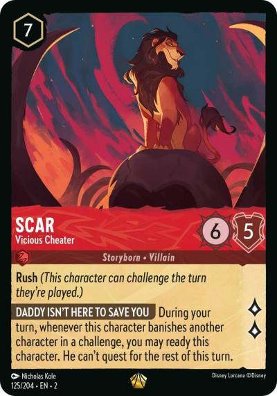 Scar Vicious Cheater 125/204 Rise of the Floodborn Lorcana card