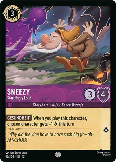 Sneezy Startlingly Loud 42/204 Wilds Unknown Lorcana card