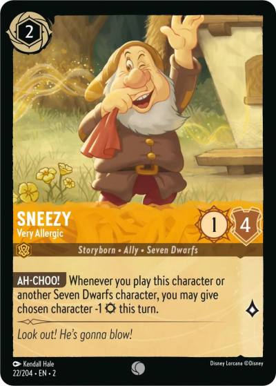 Sneezy Very Allergic 22/204 Rise of the Floodborn Lorcana card