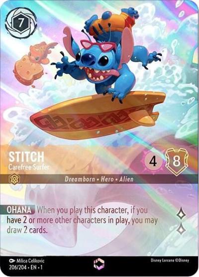 Stitch Carefree Surfer Enchanted 206/204 The First Chapter Lorcana card