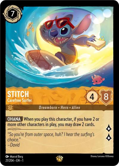 Stitch Carefree Surfer 21/204 The First Chapter Lorcana card