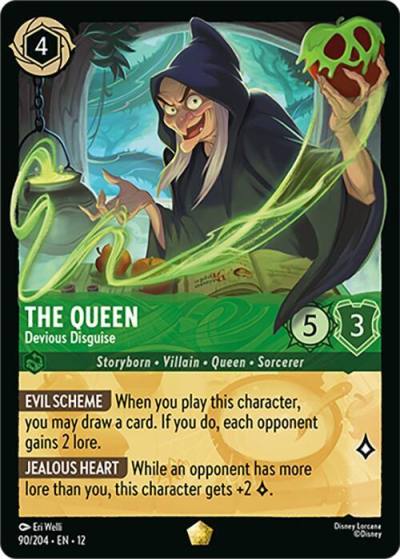 The Queen Devious Disguise 90/204 Wilds Unknown Lorcana card