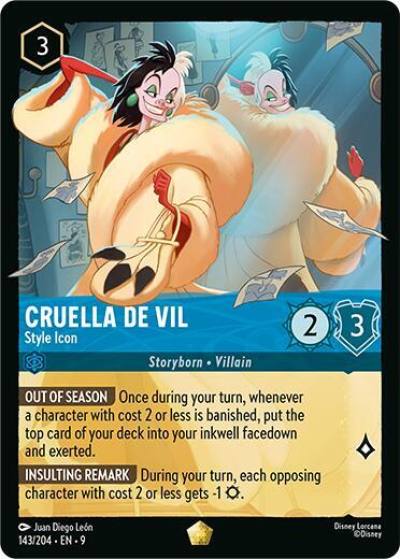 Cruella De Vil Style Icon 143/204 Fabled Lorcana card